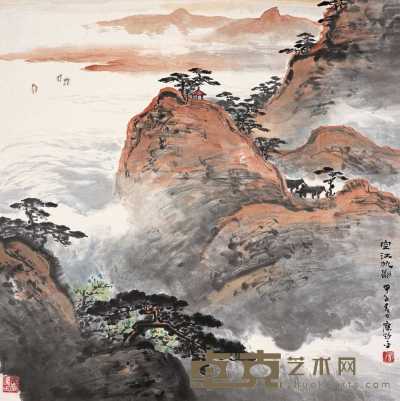 应野平 甲子（1984）年作 空江帆影 镜心 67.5×67.5cm